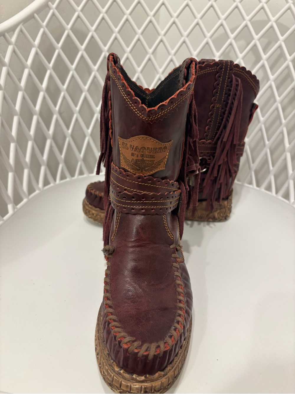 El Vaquero Burgundy Fringe Moccasin Boots - Picture 3 of 5